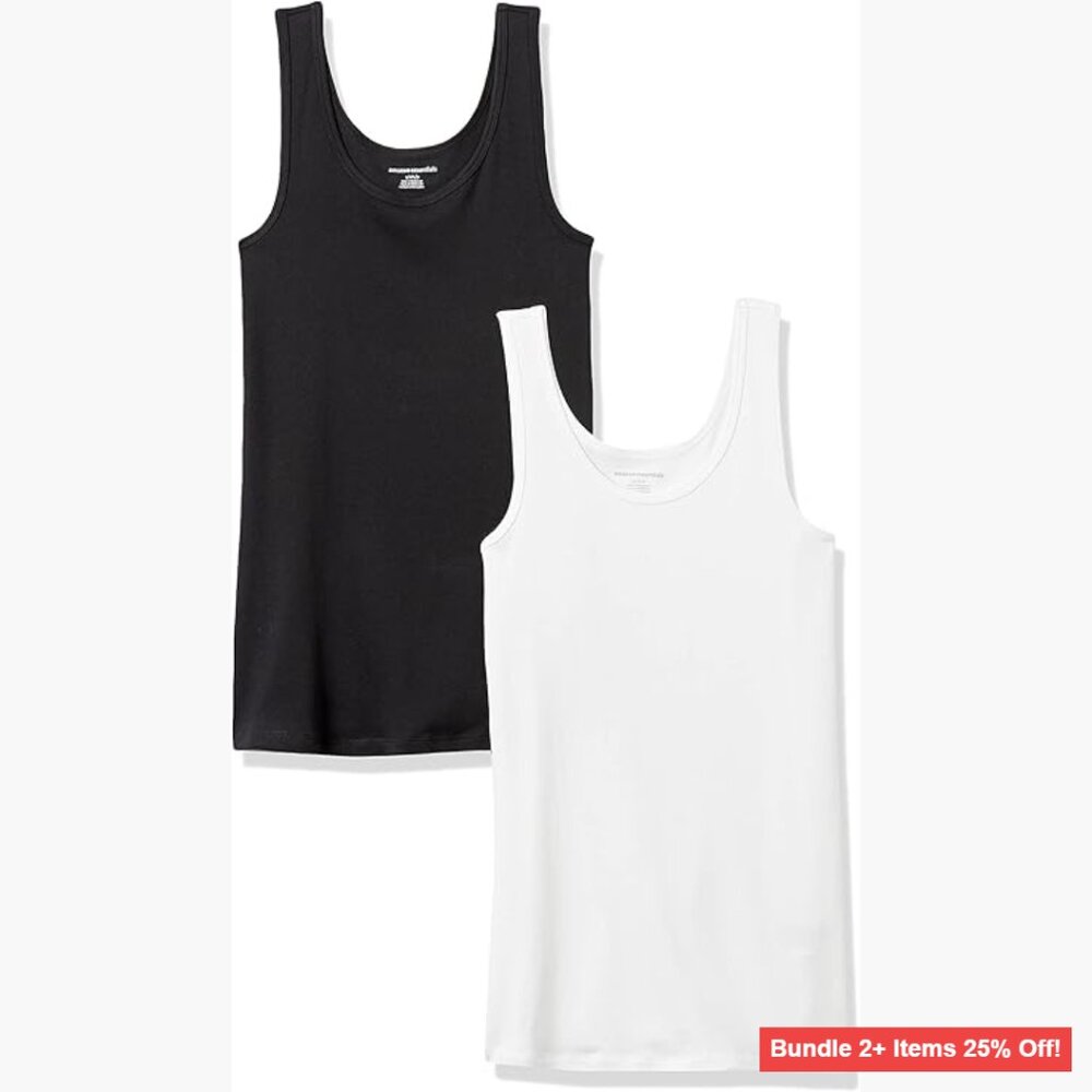 Women's Slim-Fit Tank Top 2-Pack, Rib Knit, Sleeveless, Scoop Neck